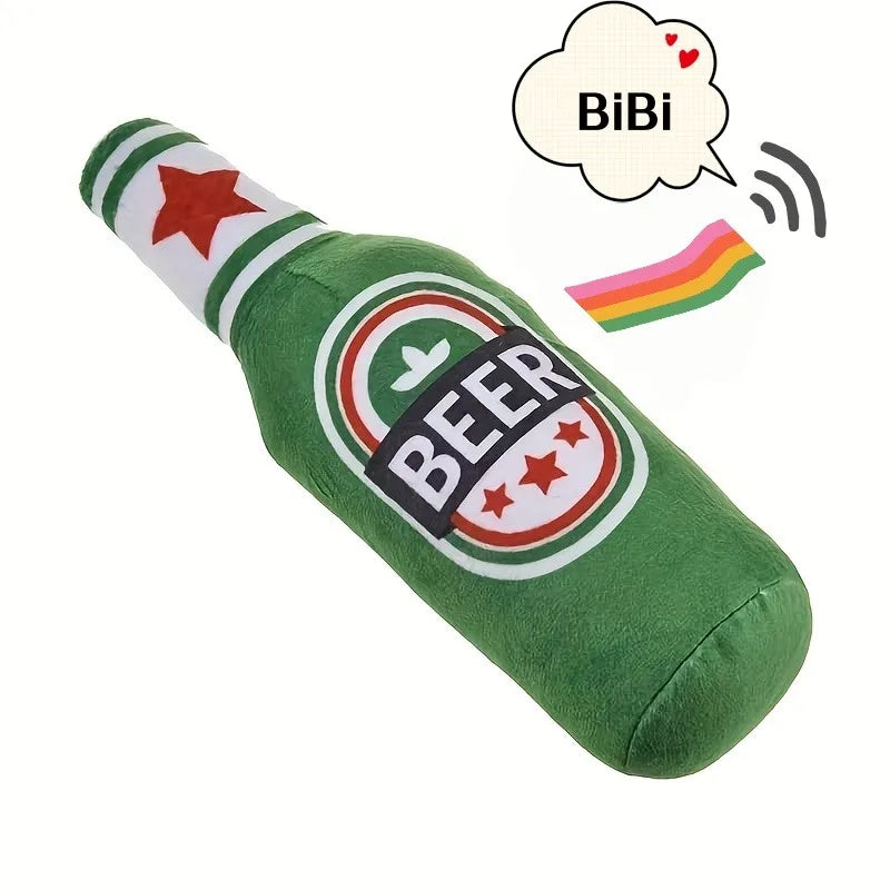 Jouet bouteille de bière couinante pour chien