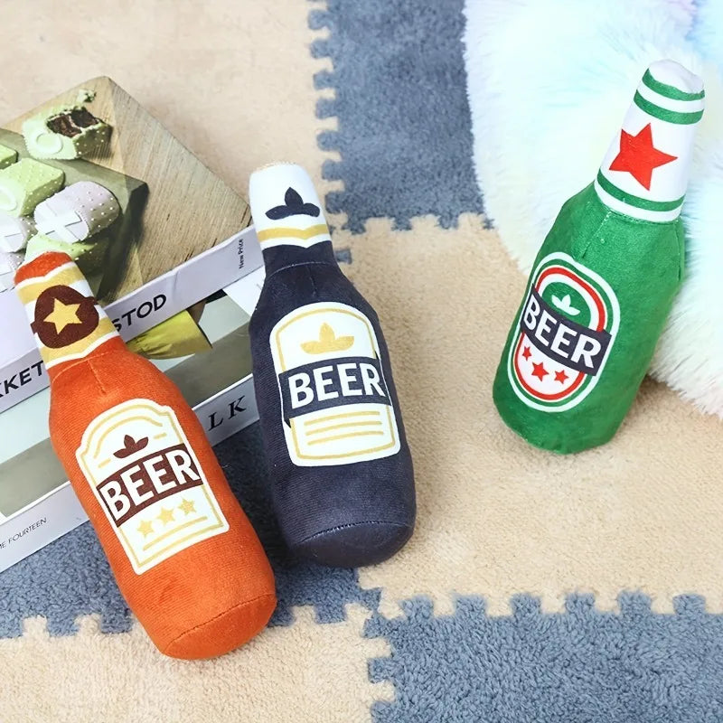 Jouet bouteille de bière couinante pour chien